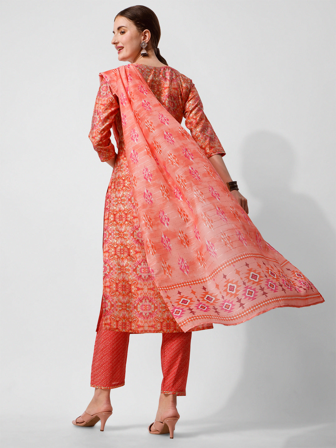 Printed And Embroidered Kurta With Pant And Dupatta Set, Multicolor - Hiral Fashion | Grocsy