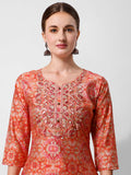 Printed And Embroidered Kurta With Pant And Dupatta Set, Multicolor - Hiral Fashion | Grocsy