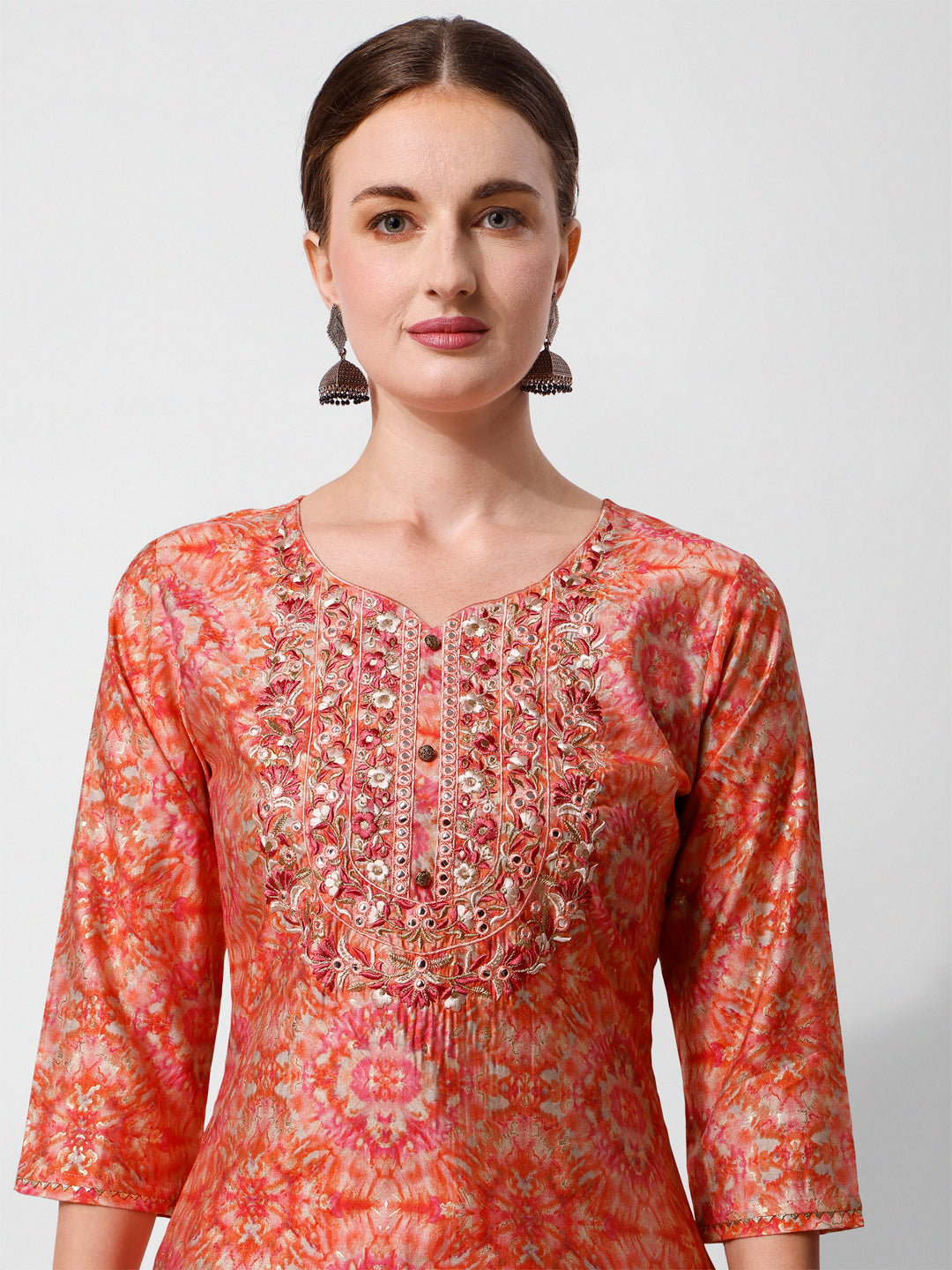 Printed And Embroidered Kurta With Pant And Dupatta Set, Multicolor - Hiral Fashion | Grocsy