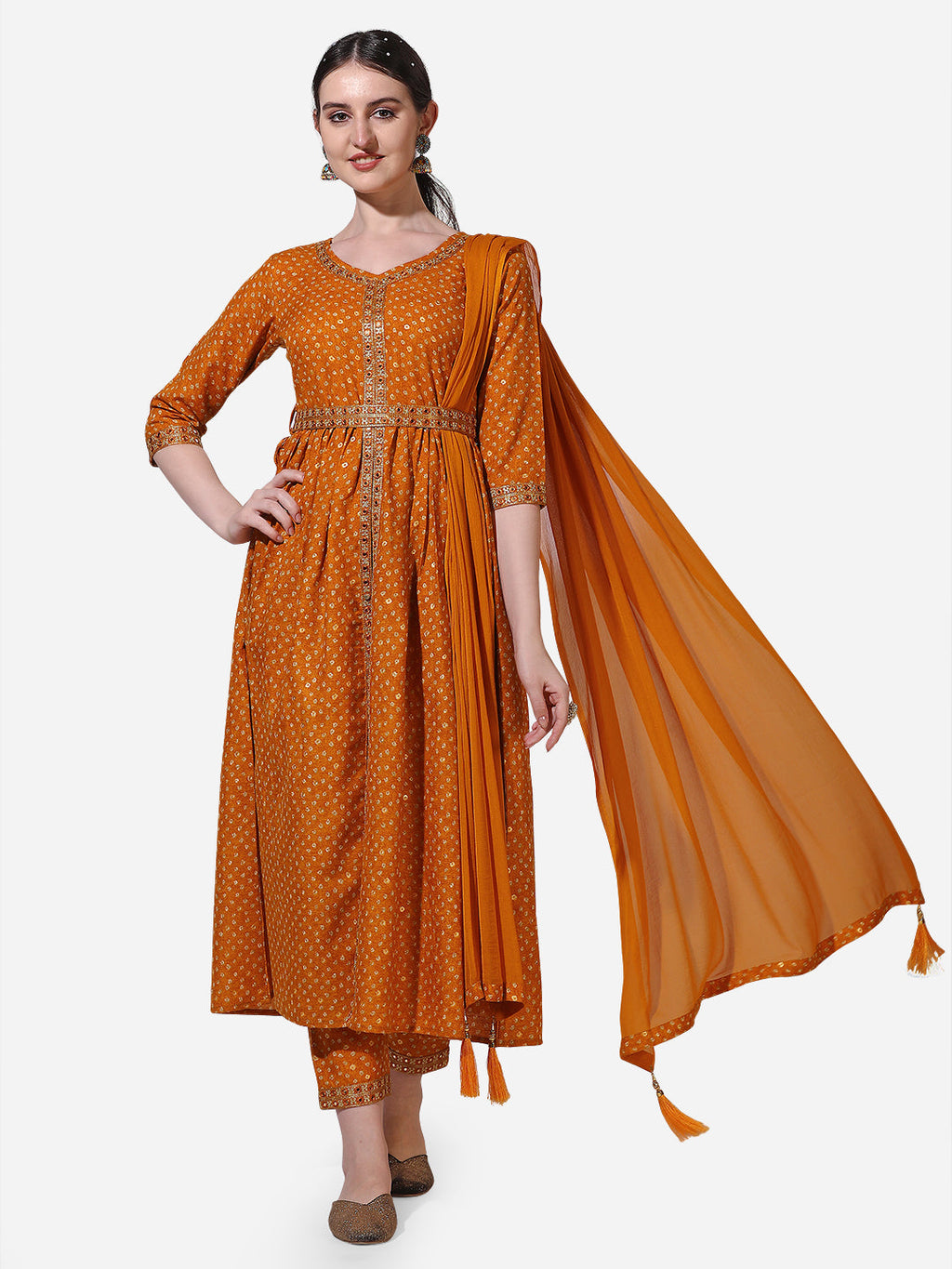 Printed & Embroidered Kurta With Pant & Dupatta Set, Multicolor - Hiral Fashion | Grocsy