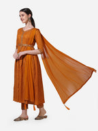 Printed & Embroidered Kurta With Pant & Dupatta Set, Multicolor - Hiral Fashion | Grocsy