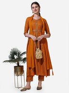 Printed & Embroidered Kurta With Pant & Dupatta Set, Multicolor - Hiral Fashion | Grocsy