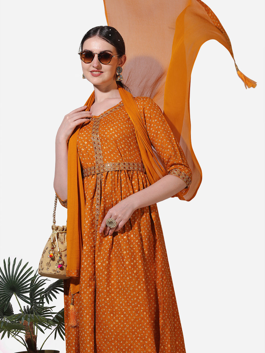 Printed & Embroidered Kurta With Pant & Dupatta Set, Multicolor - Hiral Fashion | Grocsy
