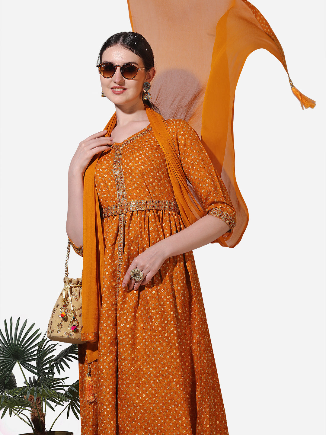 Printed & Embroidered Kurta With Pant & Dupatta Set, Multicolor - Hiral Fashion | Grocsy