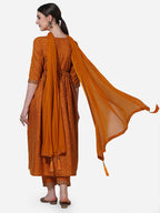Printed & Embroidered Kurta With Pant & Dupatta Set, Multicolor - Hiral Fashion | Grocsy