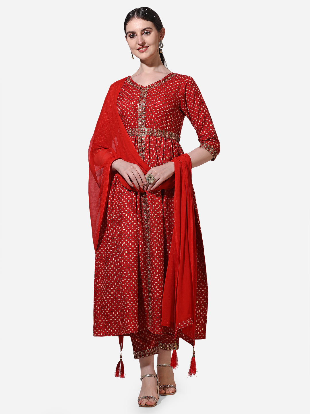Printed & Embroidered Kurta With Pant & Dupatta Set, Multicolor - Hiral Fashion | Grocsy