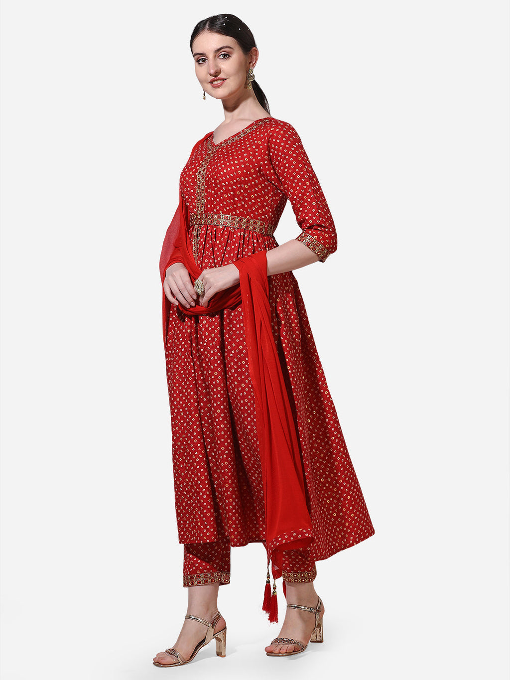 Printed & Embroidered Kurta With Pant & Dupatta Set, Multicolor - Hiral Fashion | Grocsy