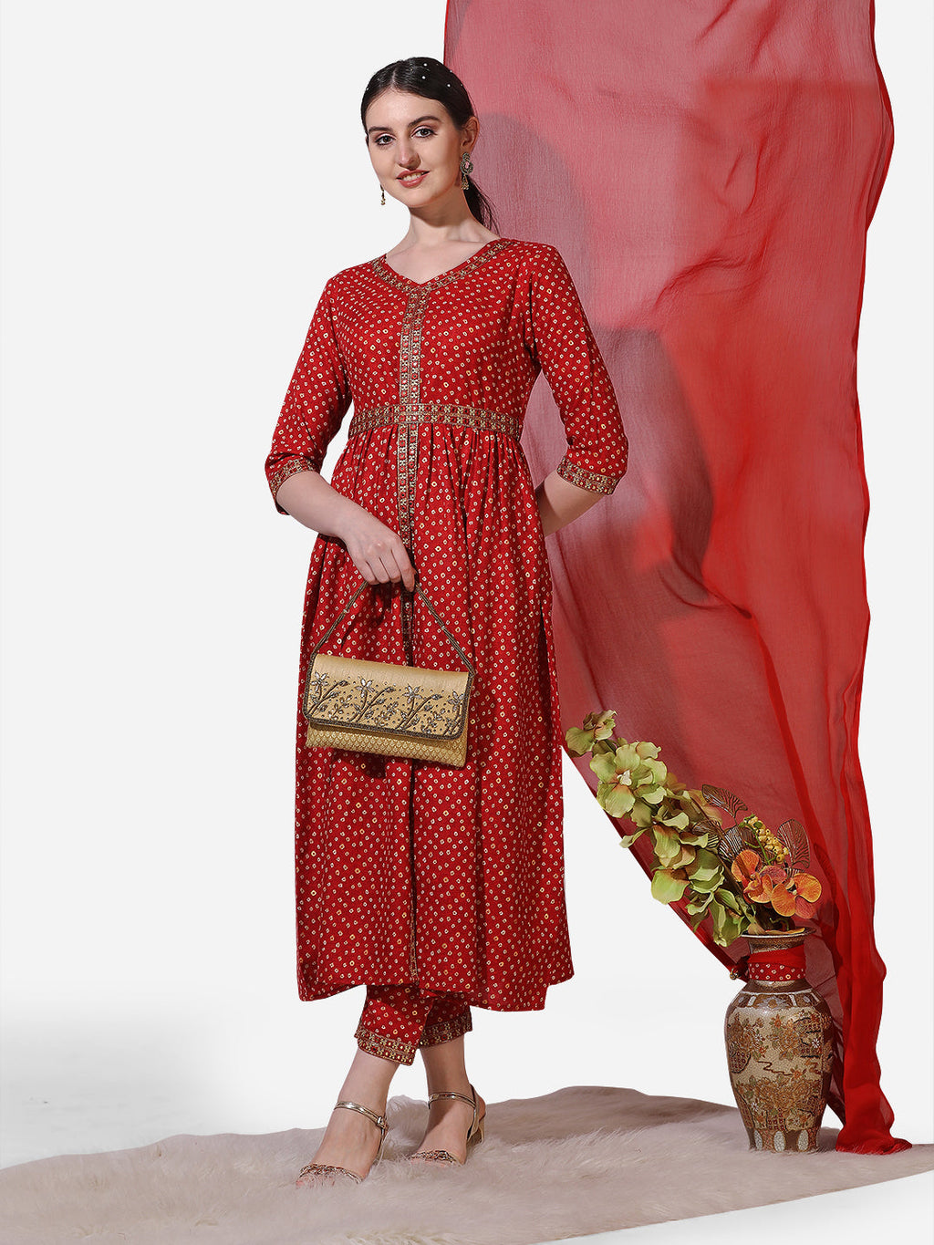 Printed & Embroidered Kurta With Pant & Dupatta Set, Multicolor - Hiral Fashion | Grocsy