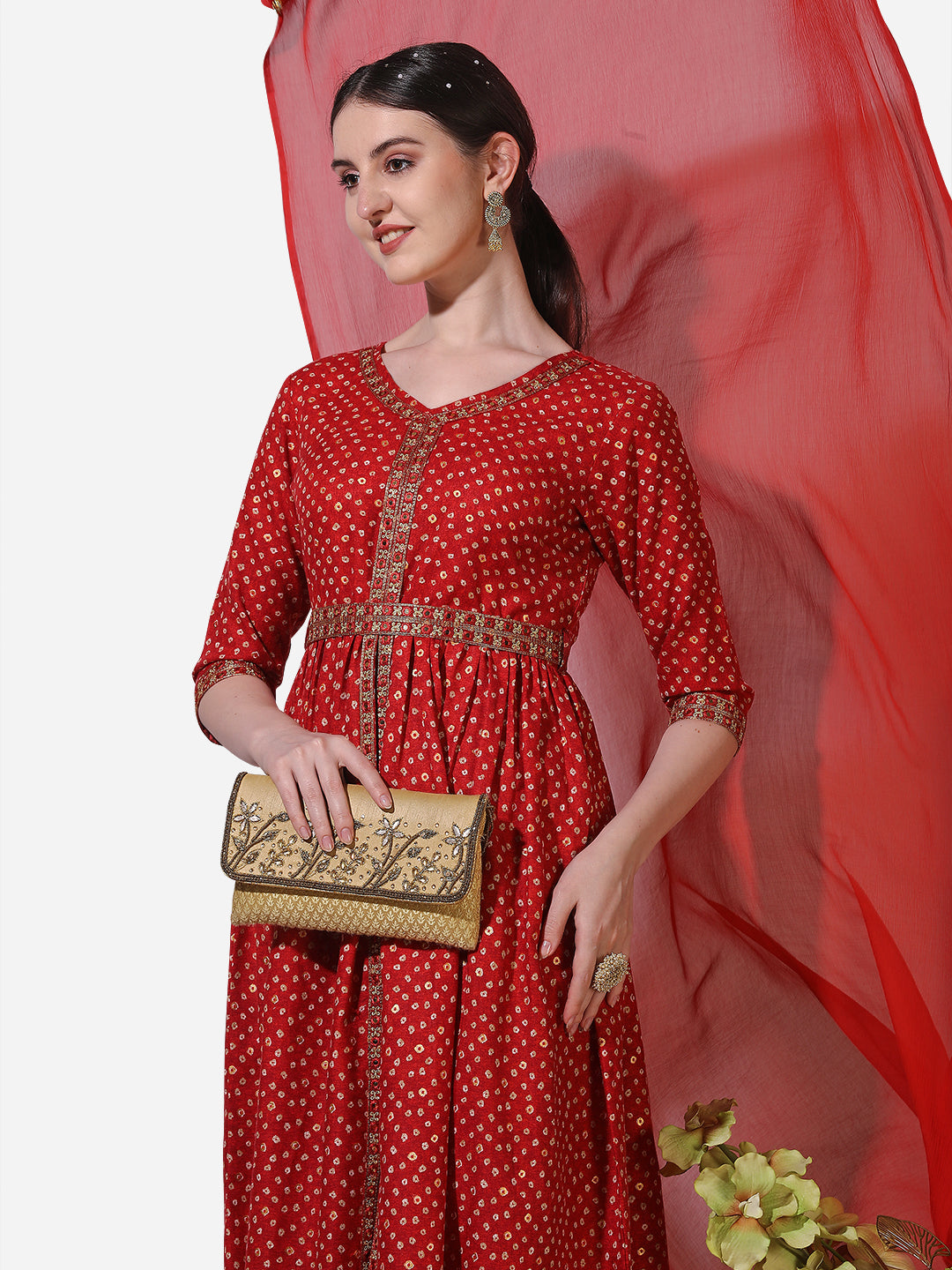 Printed & Embroidered Kurta With Pant & Dupatta Set, Multicolor - Hiral Fashion | Grocsy