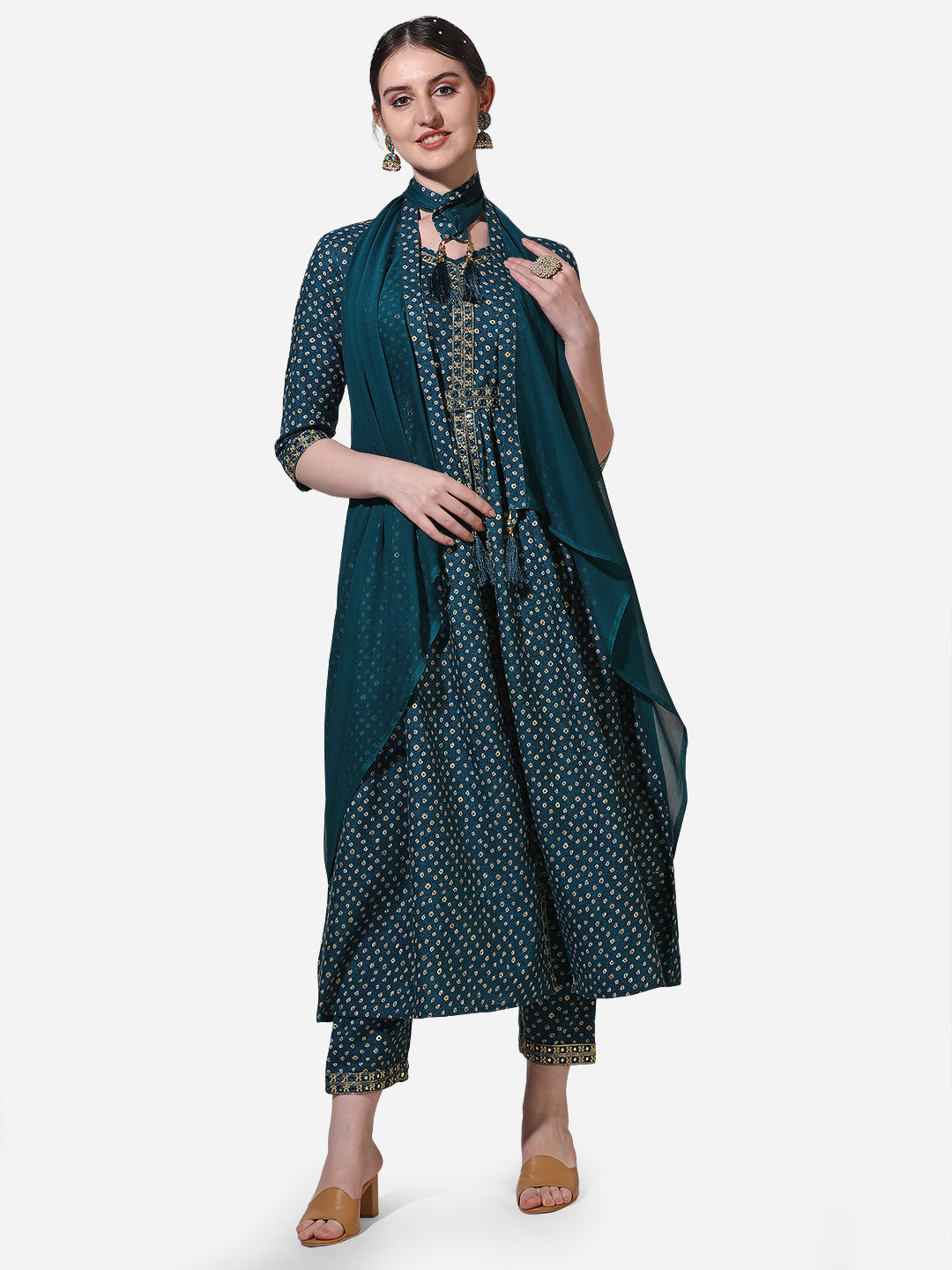 Embroidered Kurta With Pant And Dupatta Set, Multicolor - Hiral Fashion | Grocsy