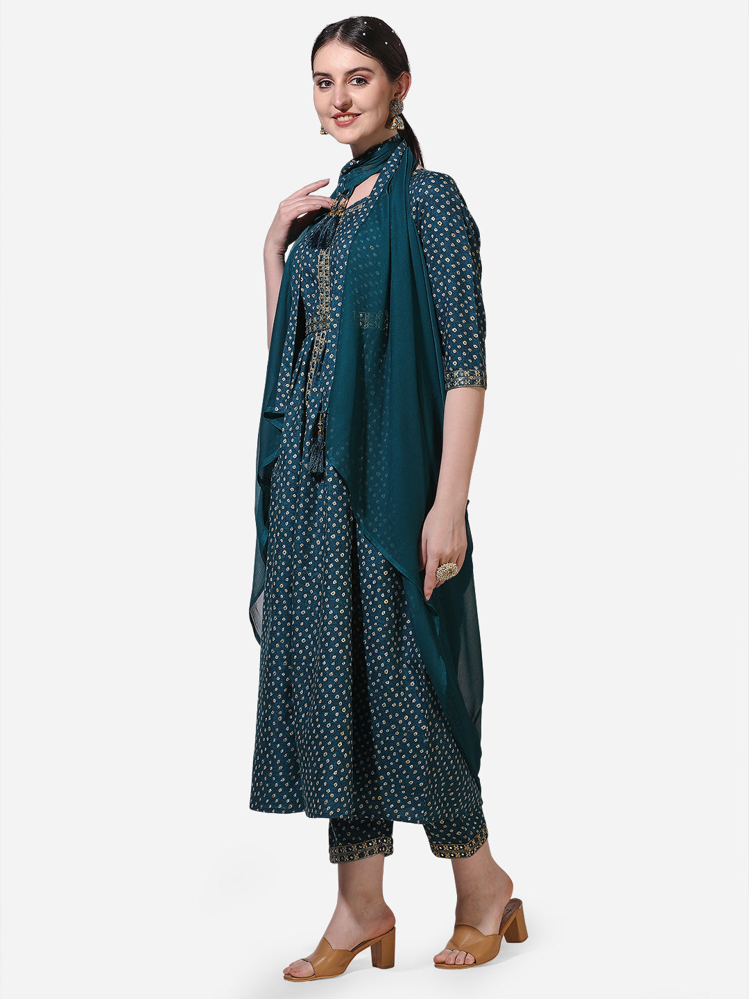 Embroidered Kurta With Pant And Dupatta Set, Multicolor - Hiral Fashion | Grocsy