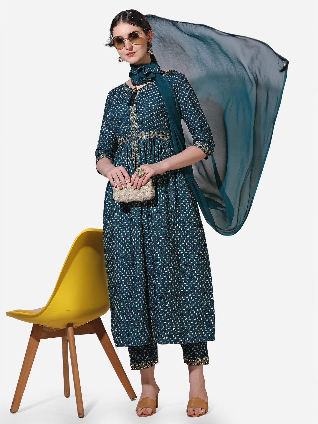 Embroidered Kurta With Pant And Dupatta Set, Multicolor - Hiral Fashion | Grocsy