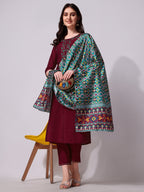 Embroidered Kurta With Pant And Dupatta Set, Multicolor - Hiral Fashion | Grocsy