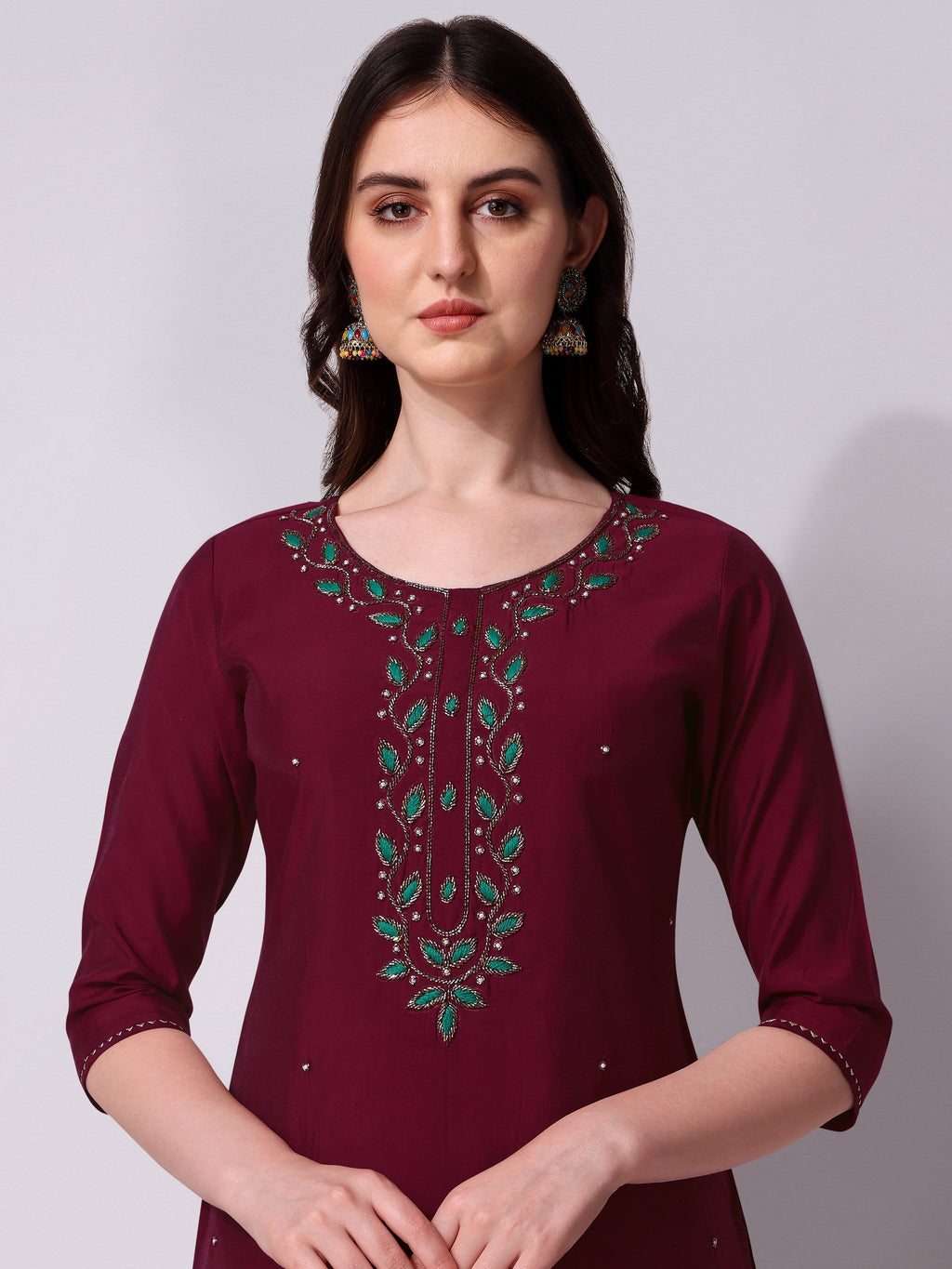 Embroidered Kurta With Pant And Dupatta Set, Multicolor - Hiral Fashion | Grocsy