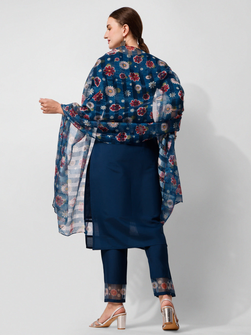 Embroidered Blue Kurta With Pant And Printed Dupatta Set, Multicolor - Hiral Fashion | Grocsy