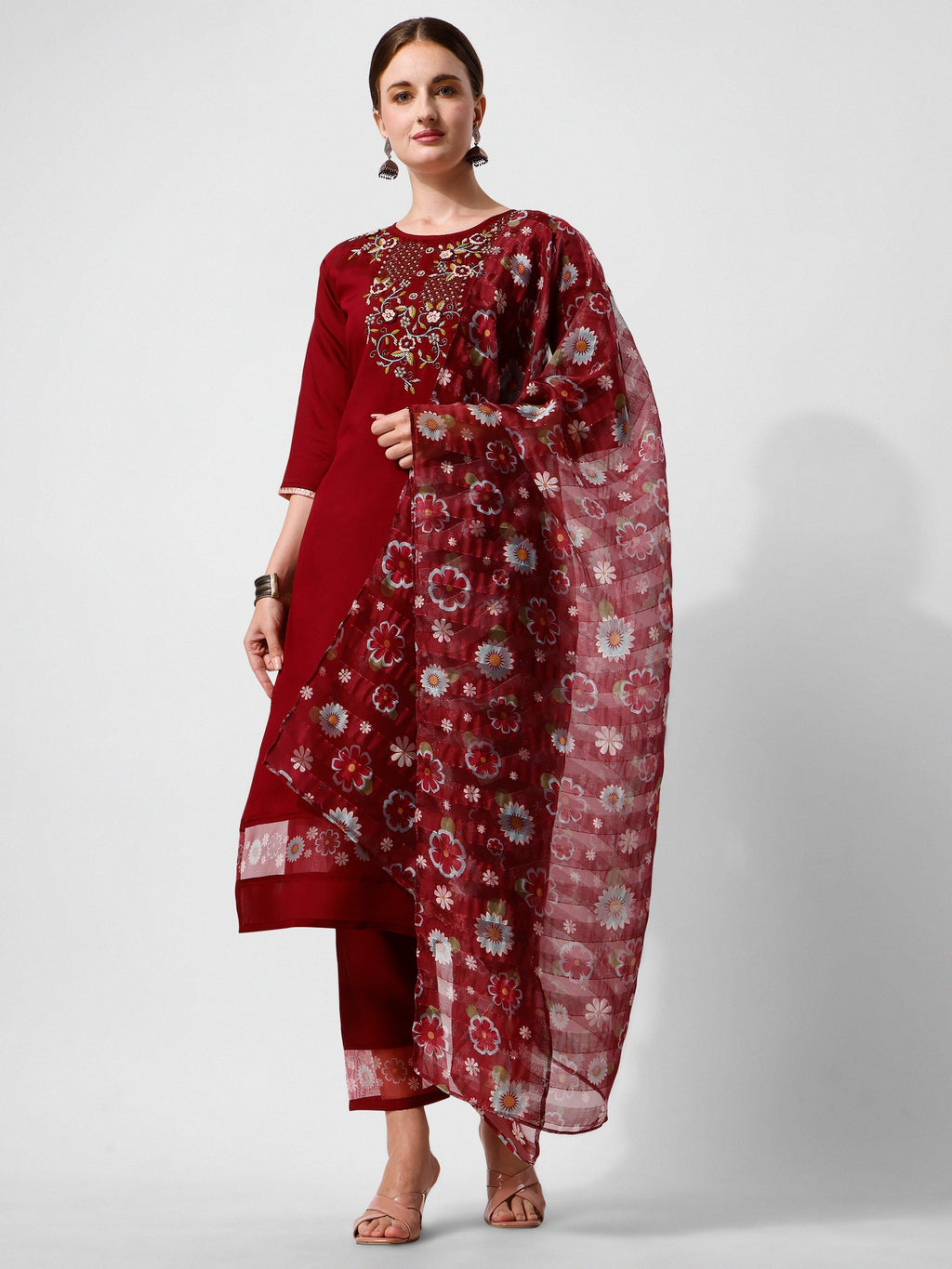 Embroidered Kurta With Pant And Printed Dupattaset, Multicolor - Hiral Fashion | Grocsy