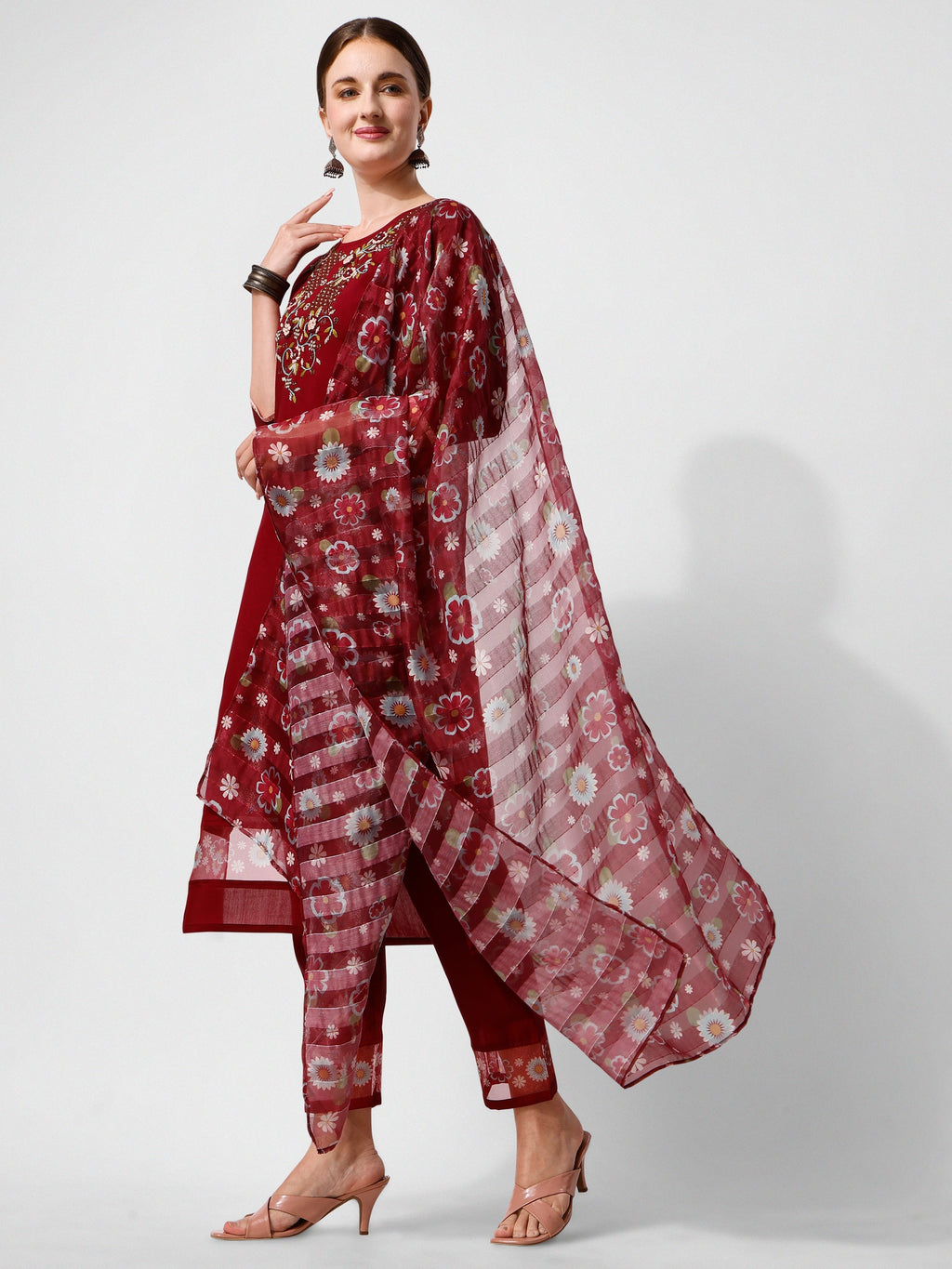 Embroidered Kurta With Pant And Printed Dupattaset, Multicolor - Hiral Fashion | Grocsy