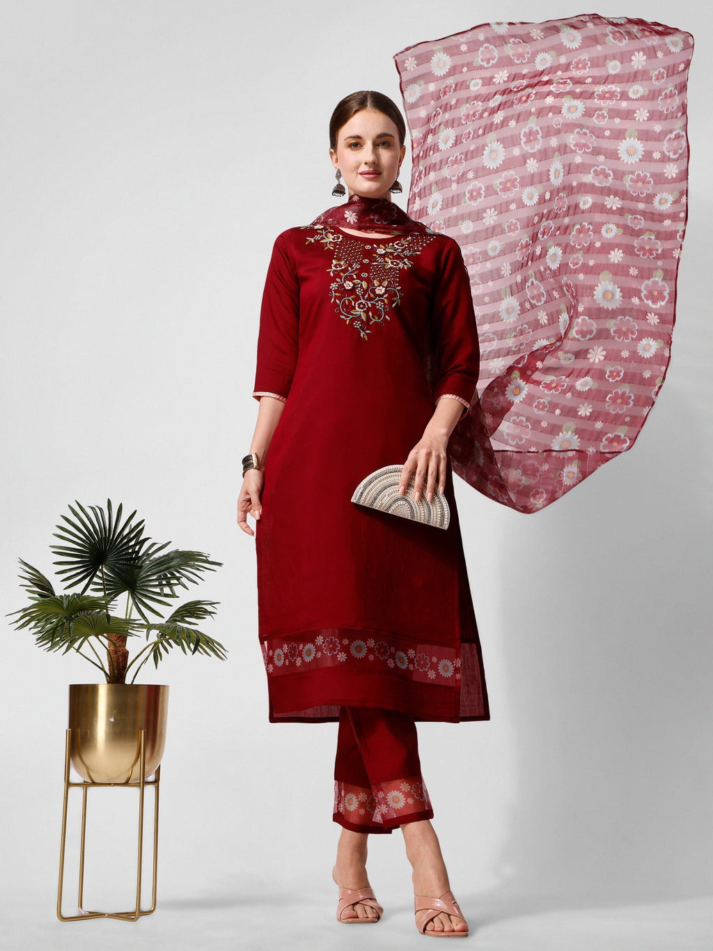 Embroidered Kurta With Pant And Printed Dupattaset, Multicolor - Hiral Fashion | Grocsy