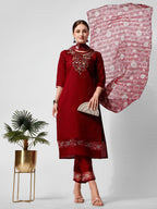 Embroidered Kurta With Pant And Printed Dupattaset, Multicolor - Hiral Fashion | Grocsy