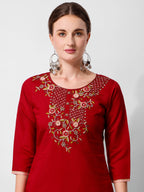 Embroidered Kurta With Pant And Printed Dupatta Set, Multicolor - Hiral Fashion | Grocsy