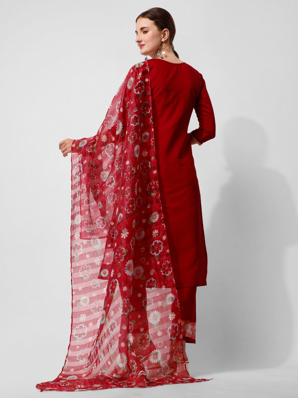 Embroidered Kurta With Pant And Printed Dupatta Set, Multicolor - Hiral Fashion | Grocsy