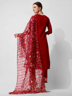 Embroidered Kurta With Pant And Printed Dupatta Set, Multicolor - Hiral Fashion | Grocsy