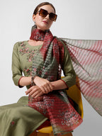Green Embroidered Kurta Pant & Printed Dupatta Set, Multicolor - Hiral Fashion | Grocsy