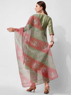 Green Embroidered Kurta Pant & Printed Dupatta Set, Multicolor - Hiral Fashion | Grocsy