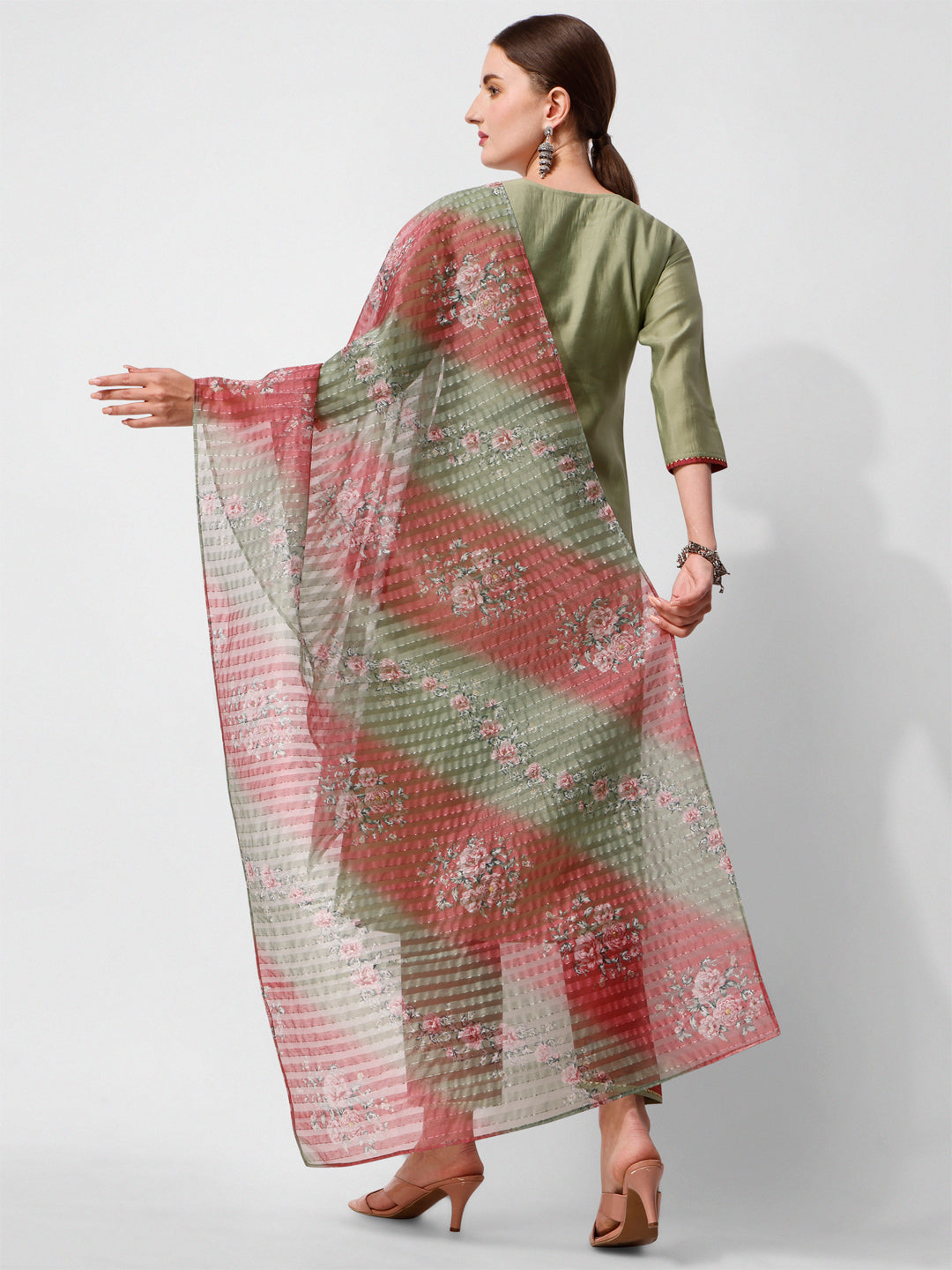 Green Embroidered Kurta Pant & Printed Dupatta Set, Multicolor - Hiral Fashion | Grocsy