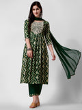 Nayra Cut Printed And Embroidered Kurta With Pant & Dupatta Set, Multicolor - Hiral Fashion | Grocsy