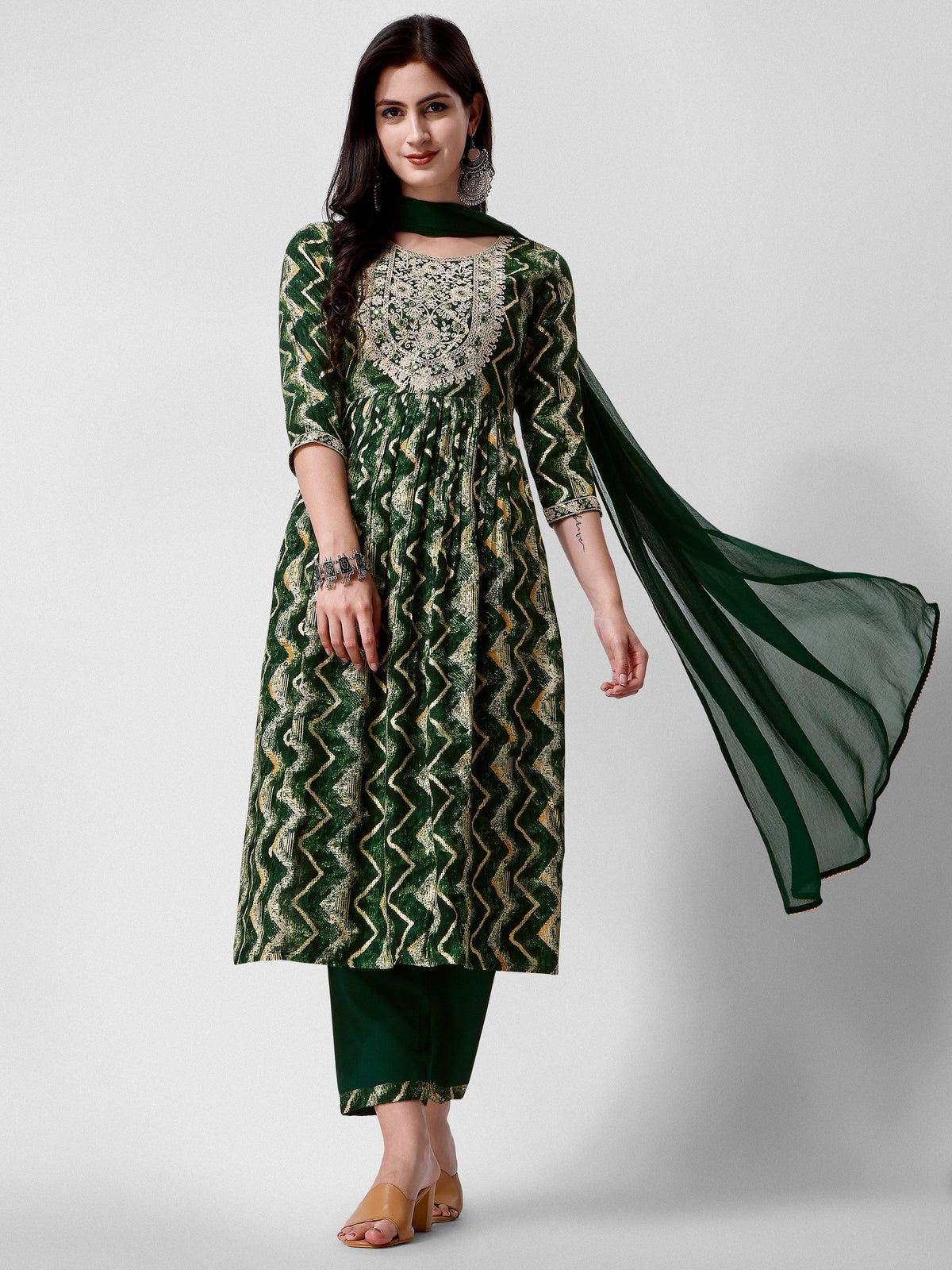 Nayra Cut Printed And Embroidered Kurta With Pant & Dupatta Set, Multicolor - Hiral Fashion | Grocsy