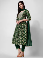 Nayra Cut Printed And Embroidered Kurta With Pant & Dupatta Set, Multicolor - Hiral Fashion | Grocsy