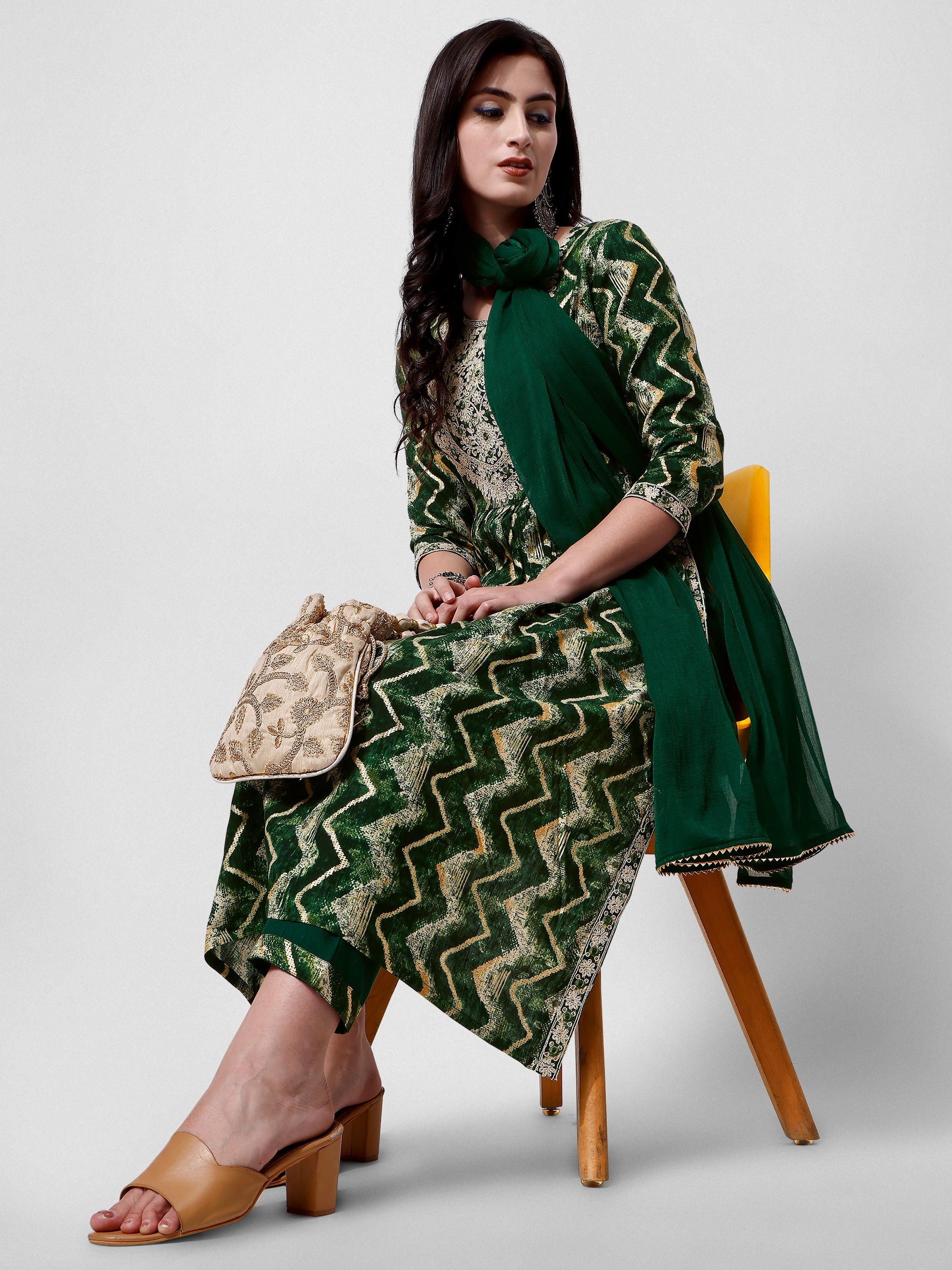Nayra Cut Printed And Embroidered Kurta With Pant & Dupatta Set, Multicolor - Hiral Fashion | Grocsy