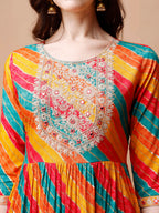 Nyra Cut Embroidered Multi Coloured Kurta With Pant & Dupatta, Multicolor - Hiral Fashion | Grocsy