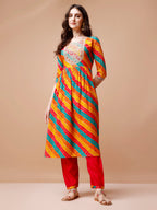 Nyra Cut Embroidered Multi Coloured Kurta With Pant & Dupatta, Multicolor - Hiral Fashion | Grocsy