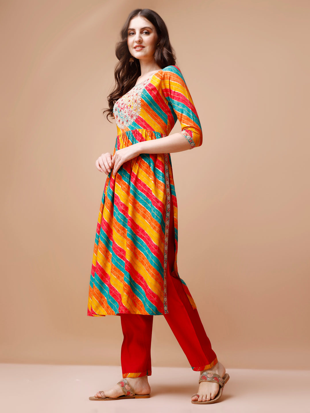 Nyra Cut Embroidered Multi Coloured Kurta With Pant & Dupatta, Multicolor - Hiral Fashion | Grocsy