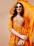 Nyra Cut Embroidered & Chevron Printed Kurta With Pant & Dupatta, Multicolor - Hiral Fashion | Grocsy