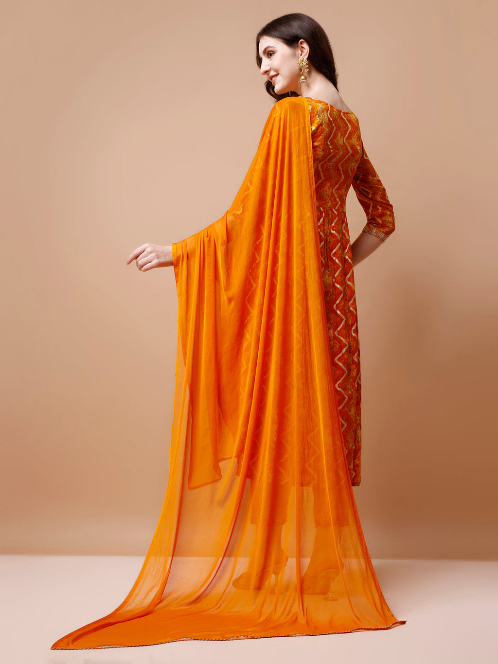 Nyra Cut Embroidered & Chevron Printed Kurta With Pant & Dupatta, Multicolor - Hiral Fashion | Grocsy