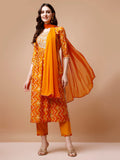 Nyra Cut Embroidered & Chevron Printed Kurta With Pant & Dupatta, Multicolor - Hiral Fashion | Grocsy