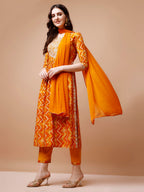 Nyra Cut Embroidered & Chevron Printed Kurta With Pant & Dupatta, Multicolor - Hiral Fashion | Grocsy