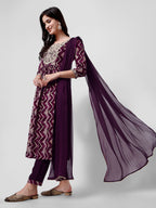 Nayra Cut Printed And Embroidered Kurta With Pant & Dupatta Set, Multicolor - Hiral Fashion | Grocsy