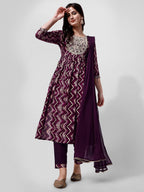 Nayra Cut Printed And Embroidered Kurta With Pant & Dupatta Set, Multicolor - Hiral Fashion | Grocsy
