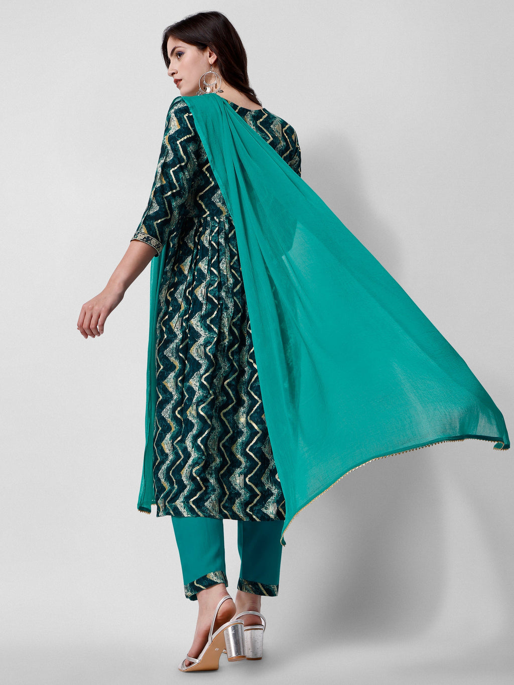 Nayra Cut Printed And Embroidered Kurta With Pant & Dupatta Set, Multicolor - Hiral Fashion | Grocsy