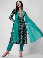 Nayra Cut Printed And Embroidered Kurta With Pant & Dupatta Set, Multicolor - Hiral Fashion | Grocsy