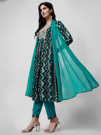 Nayra Cut Printed And Embroidered Kurta With Pant & Dupatta Set, Multicolor - Hiral Fashion | Grocsy