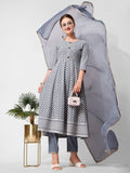 Lucknowi Embroidered Anarkali Kurta With Pant & Dupatta Set, Multicolor - Hiral Fashion | Grocsy
