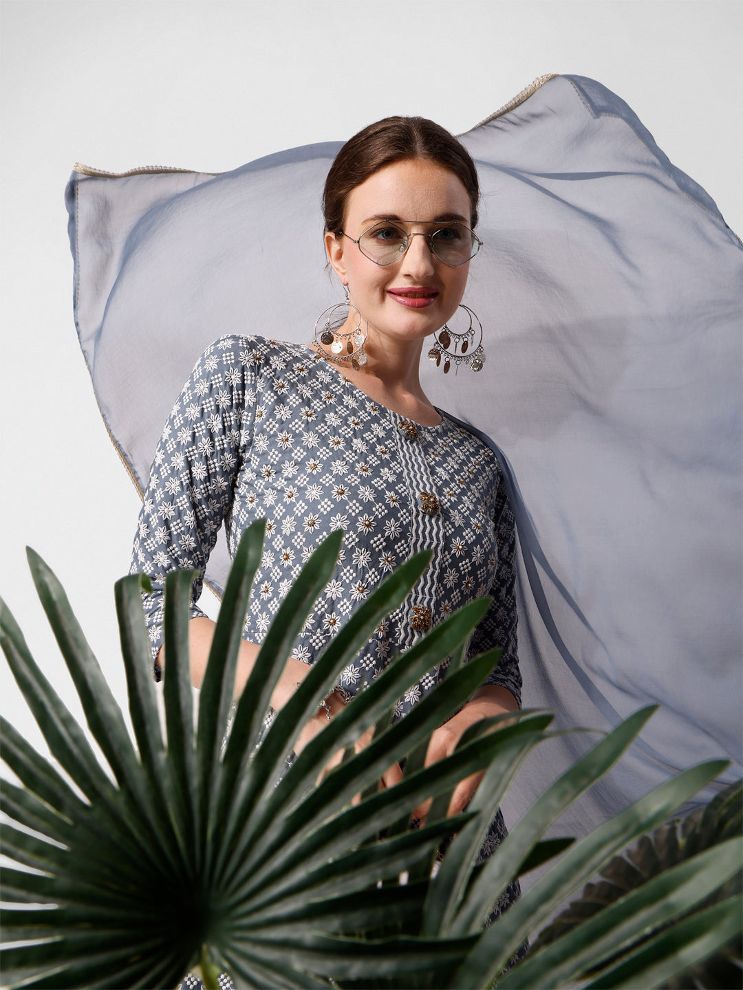 Lucknowi Embroidered Anarkali Kurta With Pant & Dupatta Set, Multicolor - Hiral Fashion | Grocsy