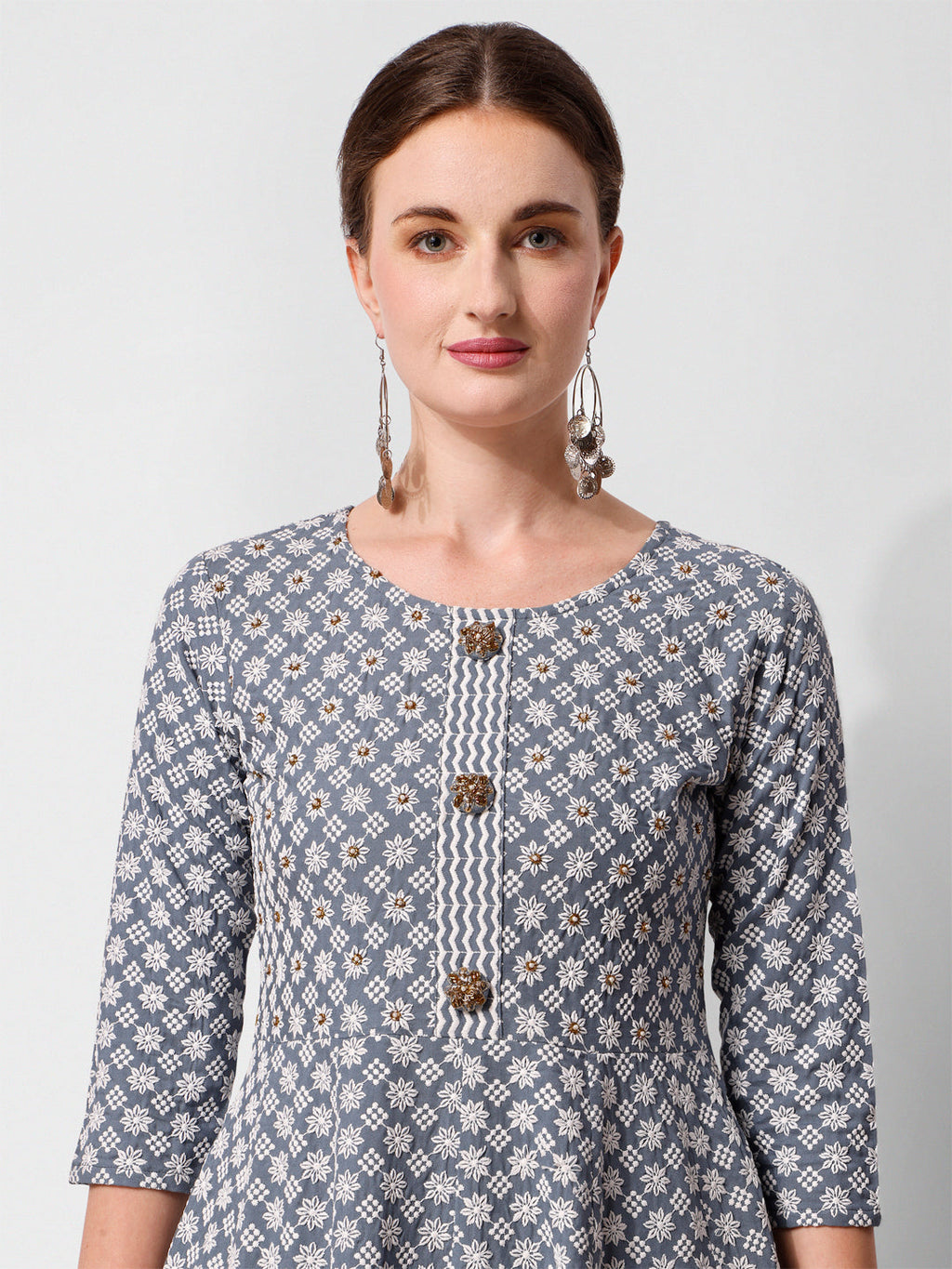 Lucknowi Embroidered Anarkali Kurta With Pant & Dupatta Set, Multicolor - Hiral Fashion | Grocsy