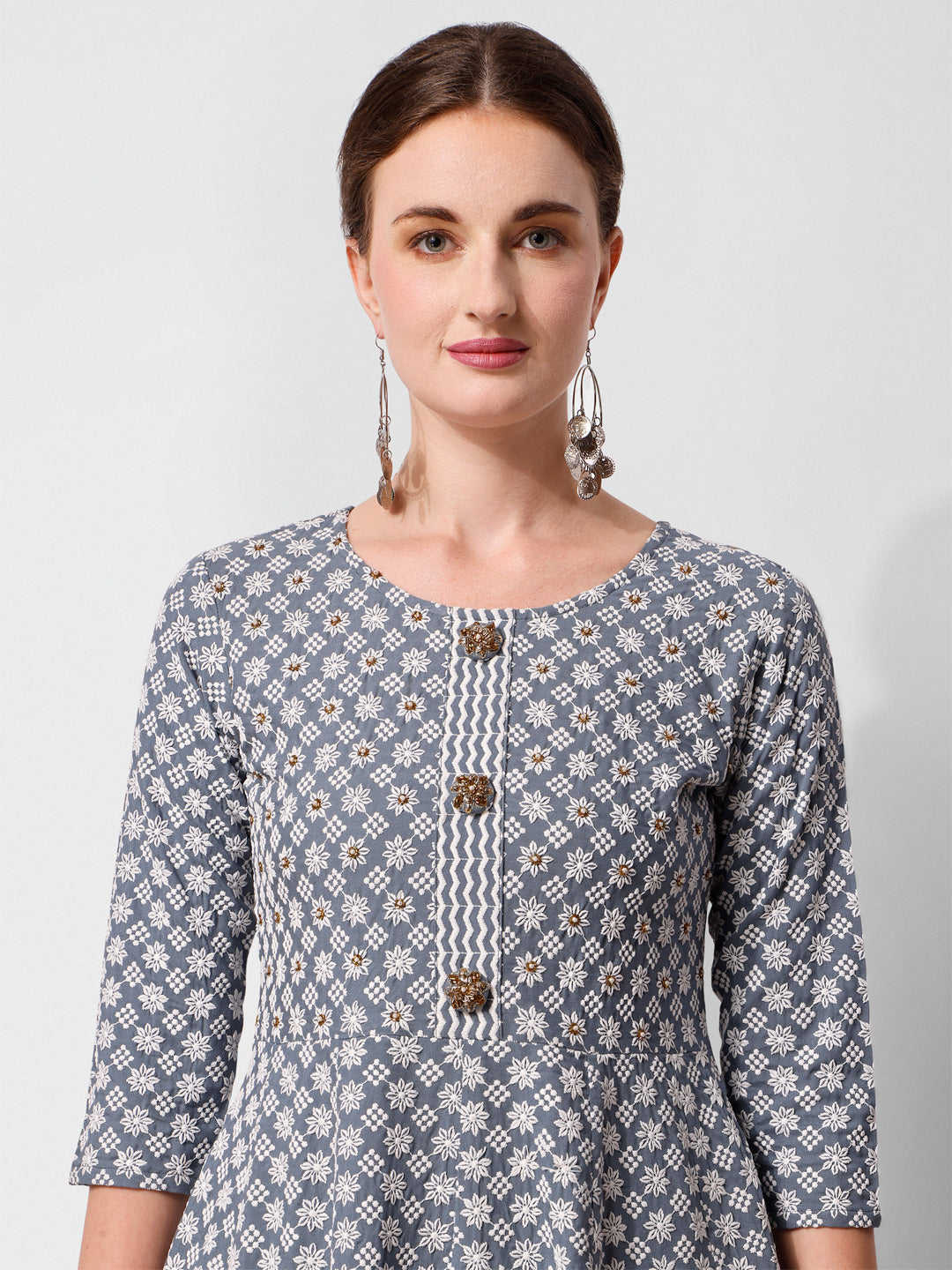 Lucknowi Embroidered Anarkali Kurta With Pant & Dupatta Set, Multicolor - Hiral Fashion | Grocsy