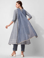Lucknowi Embroidered Anarkali Kurta With Pant & Dupatta Set, Multicolor - Hiral Fashion | Grocsy